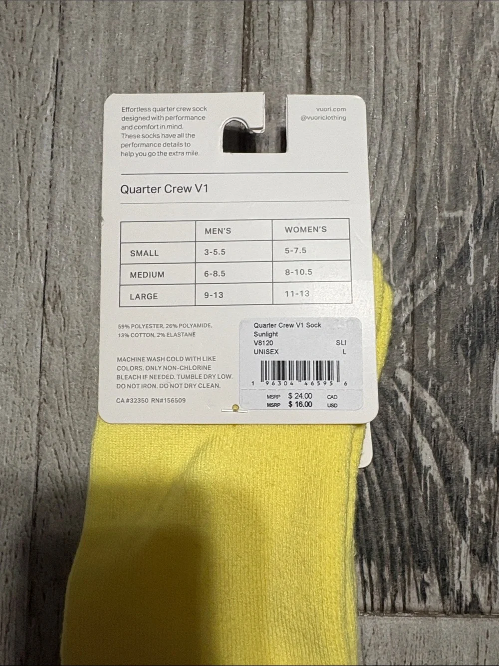 Vuori Yellow Quarter Crew Socks
